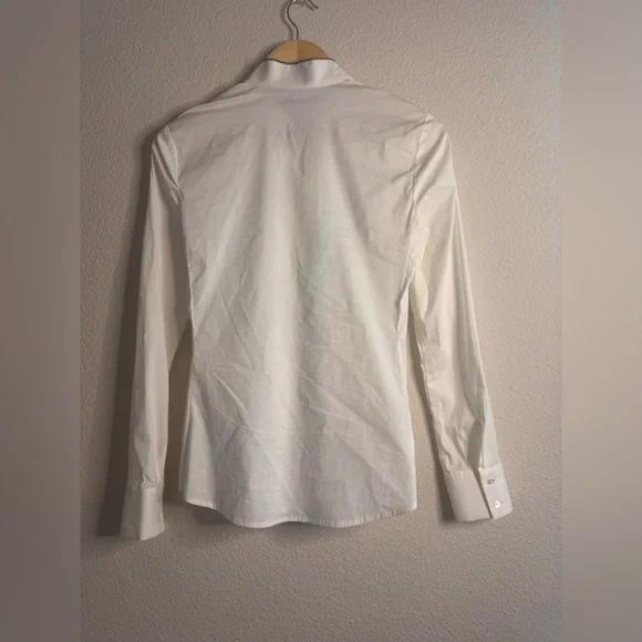 Ann Taylor White Ruffle Blouse with Black Trim Size 2 - Picture 6 of 7